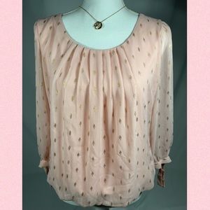SARA MICHELLE WOMEN SMALL TOP BLOUSE PINK AND GOLD